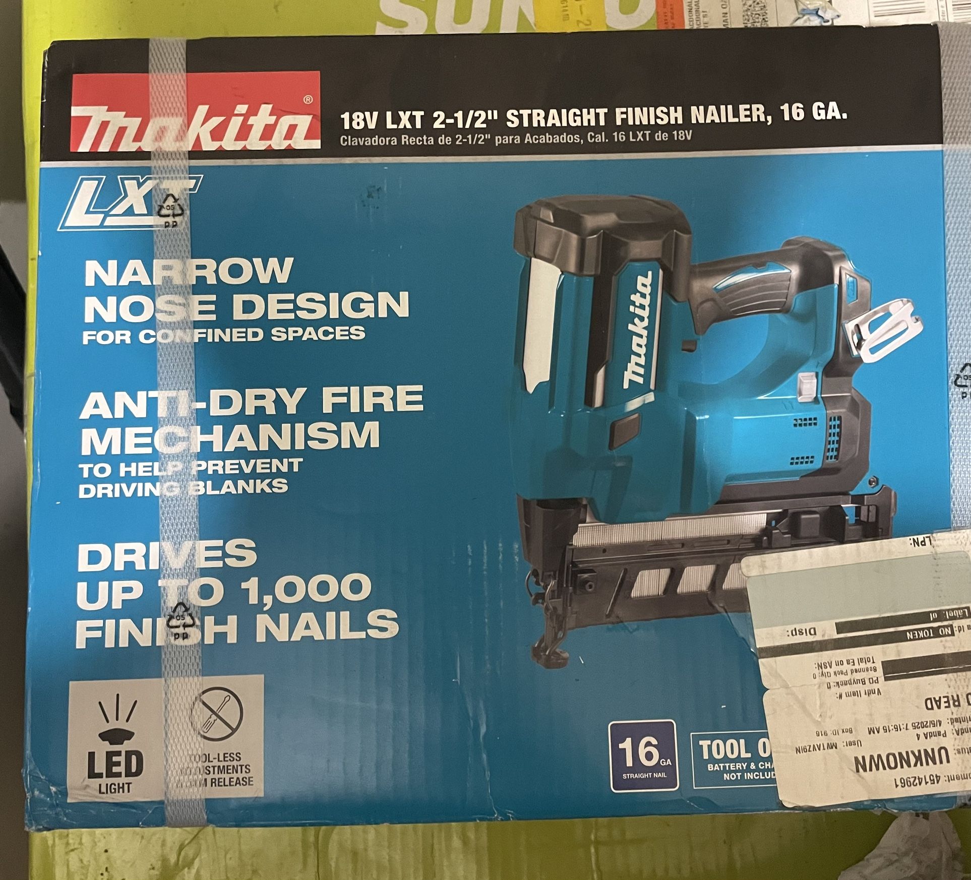 Makita 18v 2-1/2” Straight Finish Nailer