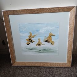 Framed Abstract Painting Of Birds Flying.