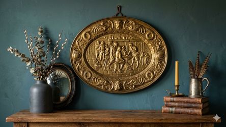 Large Vintage Solid Brass Oval Tavern Wall Plaque - 25” Peerage England