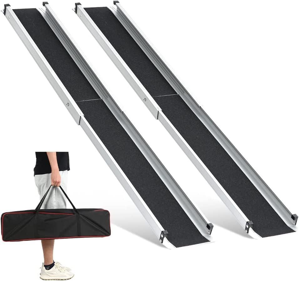 1Pair 5FT Adjustable Wheelchair Ramp 60" L x 7.4" W Telescopic Ramps for Wheelchairs 600lbs Portable Wheelchair Ramps for Steps Home Threshold Doorway