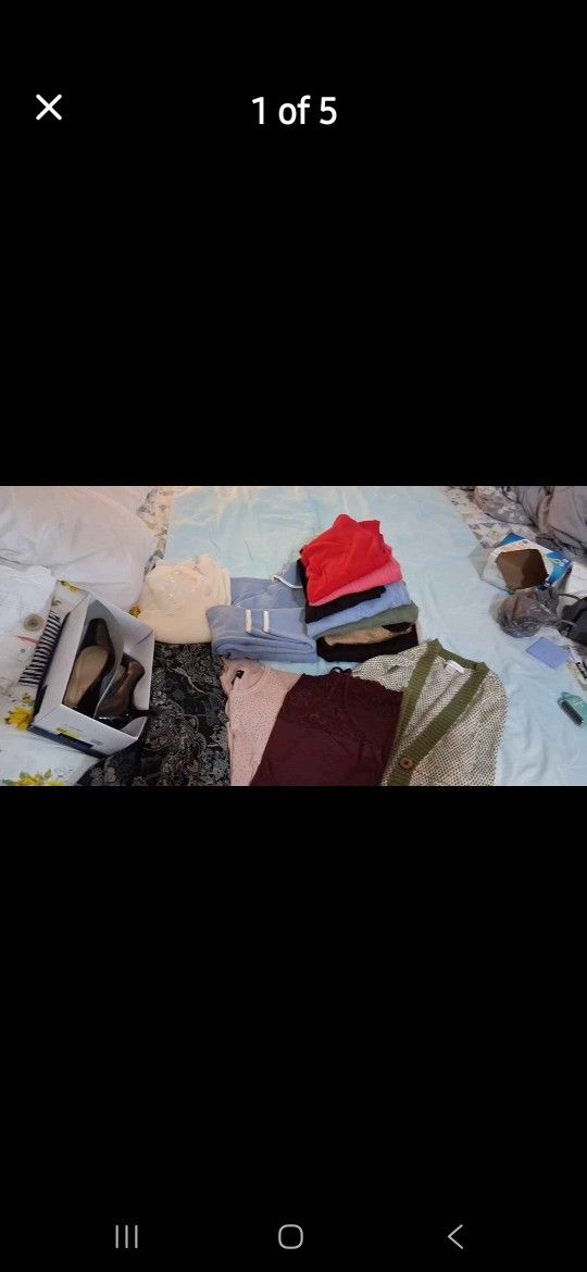 Red black white blue #3 14 PC womens Designer clothing shoes lot sz med large sweaters skirt heels Ladies
