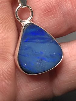8981 Australian Black Opal Gemstone Lighting Ridge Bright Royal Blue Picture gem on Black 8.4ct teardrop 18c16x5mm Pendant Necklace