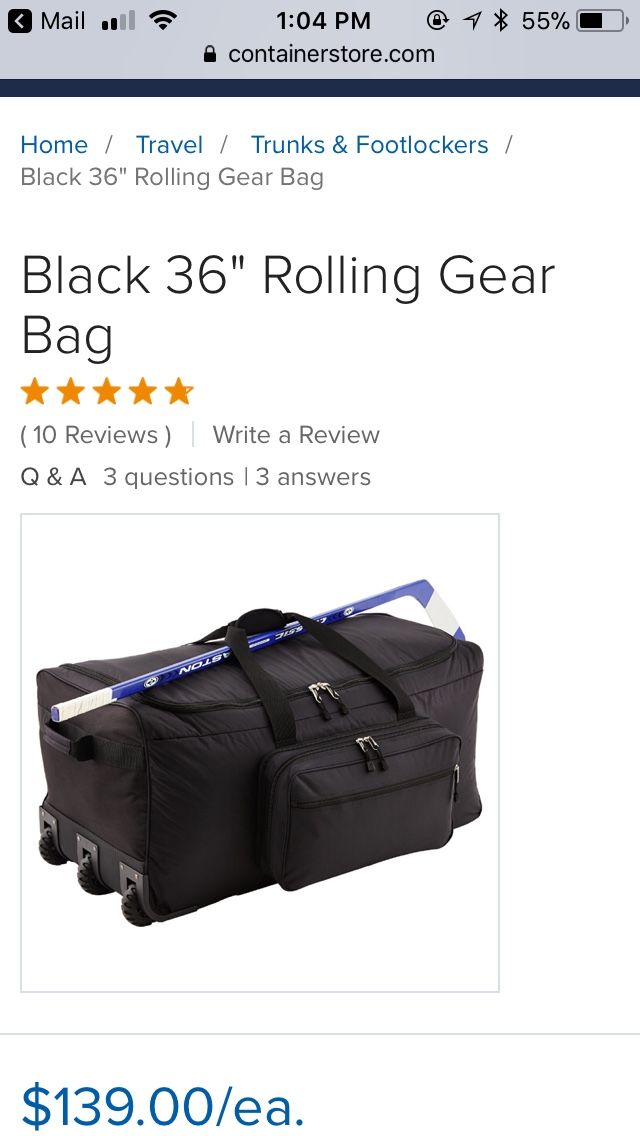 Rolling duffle bag; 36”; black