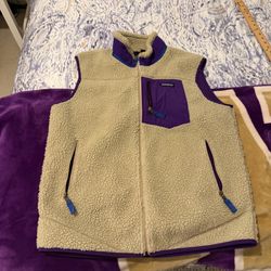 Patagonia Vest Mens Large Tan Purple Retro X Deep Pile Fleece Sherpa 23048
