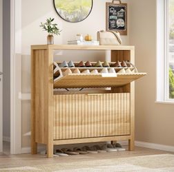 Natural Oak Fluted Shoe Storage Caninet