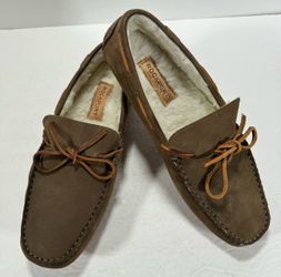 Rockport Rhyder Tie Brown Suede Leather Sherpa Lined Slippers Men Size 8