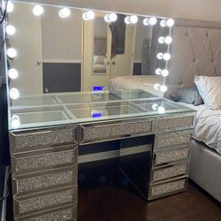 Mirrored Makeup Vanity Glass Top With Bluetooth Mirror  price includes delivery and set up