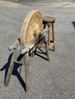 Antique Grinding/Sharpening Stone Wheel with stool