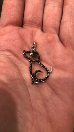 Silver, black cz diamond malachite dog pendant