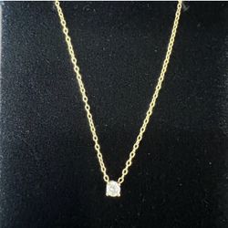 14k Yellow Gold Dainty Necklace With Natural Diamond Pendant 