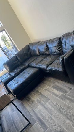 Black Leather Couch + Ottoman