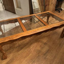 Vintage wood/glass Lions Leg Coffee Table 