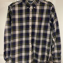 Ralph Lauren Boy’s Navy Blue Plaid Button Up Shirt M(10/12)  Long Sleeve