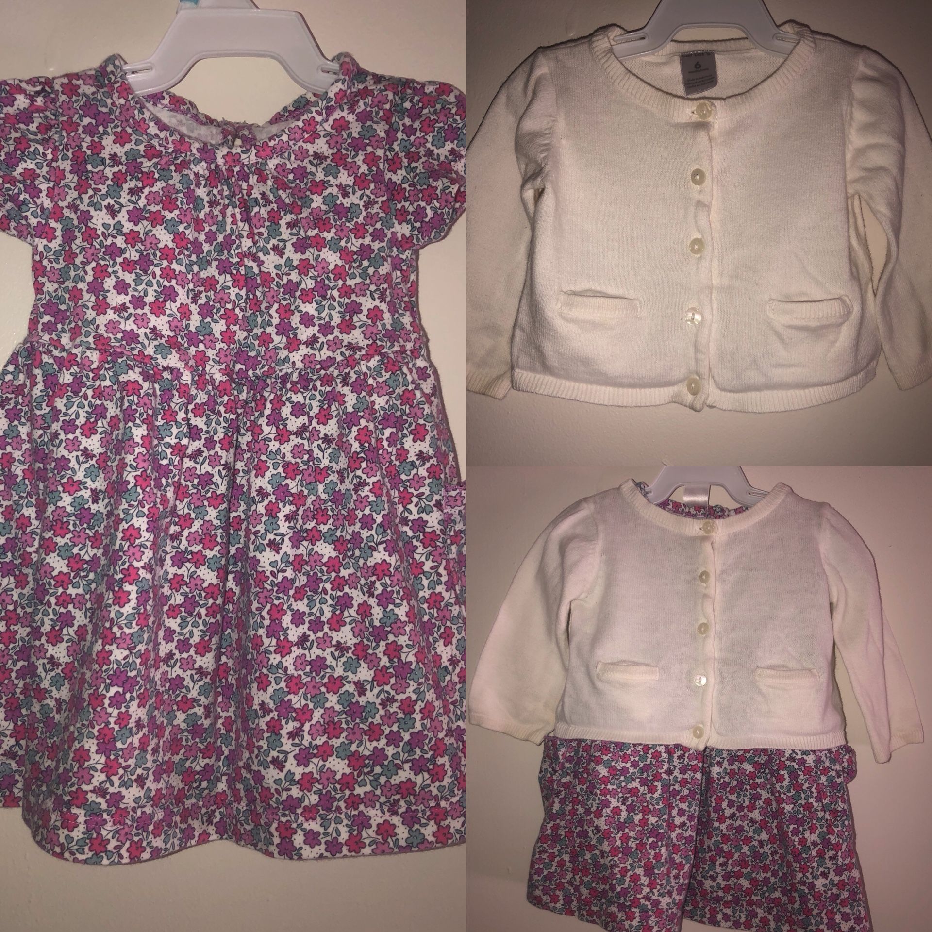 Baby Girl Floral Dress With White Cardigan Cotton 6m