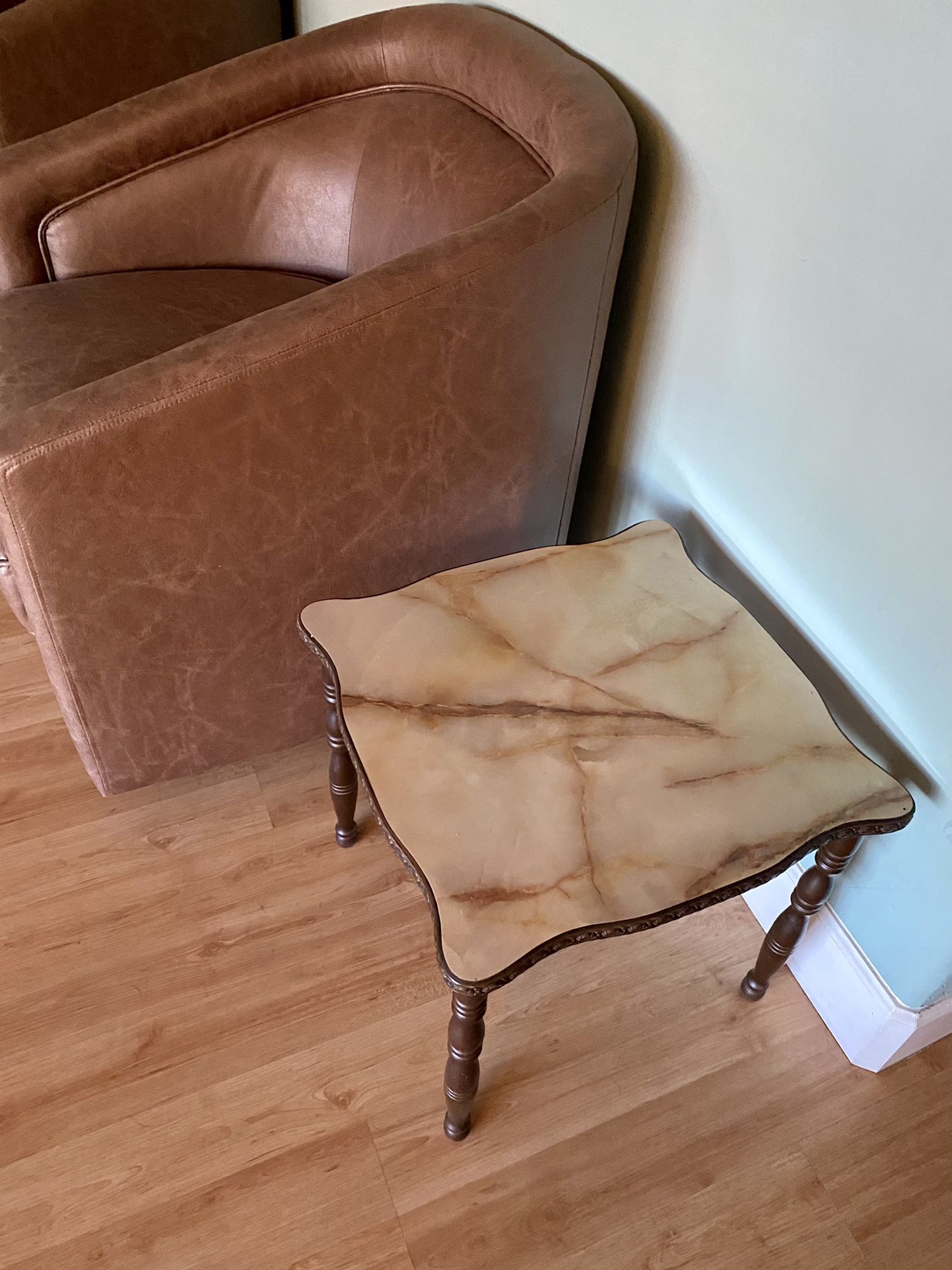 2 Vintage Side Tables, Faux Marble Look