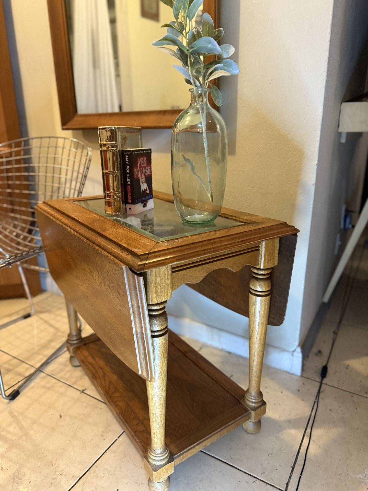 Vintage Oak Drop Down Side Table 