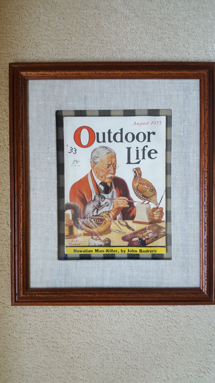 Framed outdoor Life Magazine August 1933 of a taxidermist
