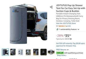 Pop Up Shower Tent for Car Easy Set-Up with Suction Cups & Buckles