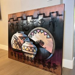 50x40 EXTRA LARGE Oil Painted Sand Textured Native American Southwest Pottery Canvas Wall Art