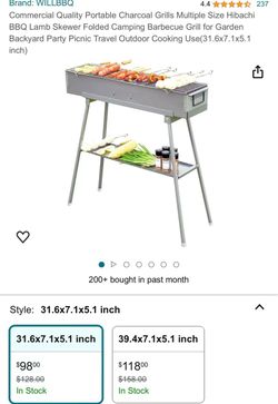 Commercial Quality Portable Charcoal Grills Multiple Size Hibachi BBQ Lamb Skewer Folded Camping Barbecue Grill for Garden Backyard Party Picnic Trave