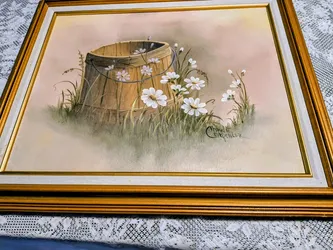 🌸Large Wooden Framed "Charlie "Carpenter " Painting 25"X21" In Frame