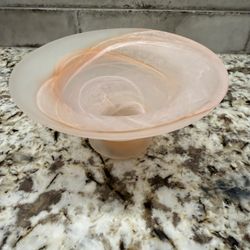 Frosted Pink Swirl Art Glass Bowl