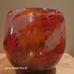 Large Glass Nuvo Signed Art Glass Vase Lithuania