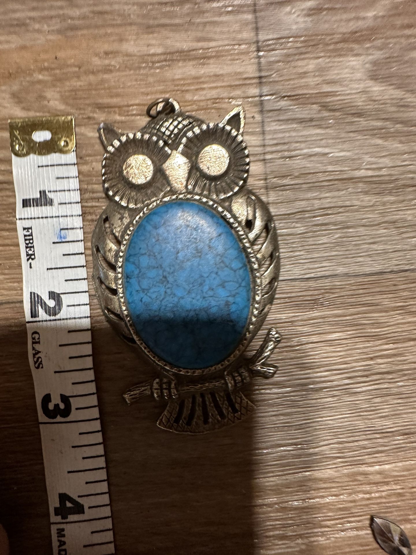 Vintage Unique Owl Turquoise Stone Pendant
