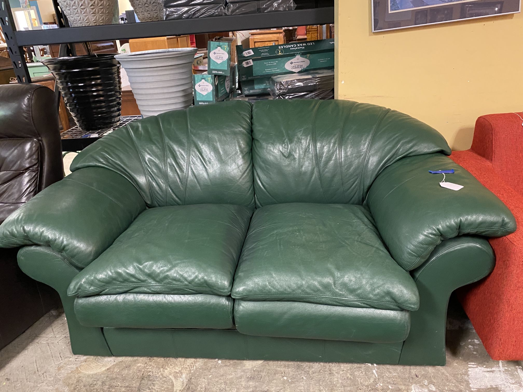 Green Plush Leather Loveseat Sofa