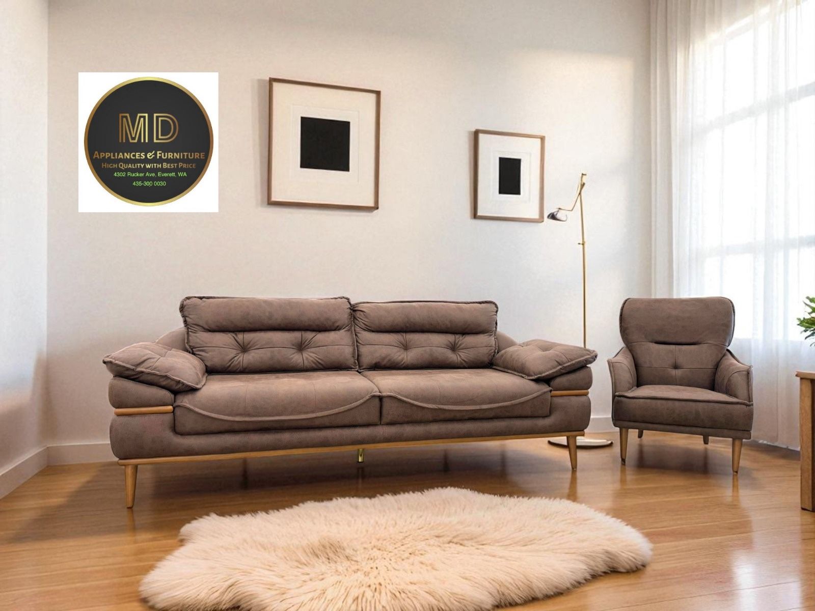Modern Brown Sofa Anda Armchair