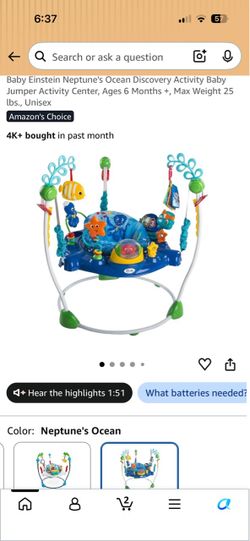 Baby Einstein Neptune's Ocean Discovery Activity Baby Jumper Activity Center, Ages 6 Months +, Max Weight 25 lbs., Unisex