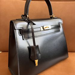 Hermes H Kelly 25 Bag Golden Hardware Purse Long Strap Hand Bag 