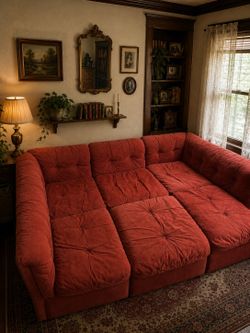 Vintage Red Modular Pit Sofa