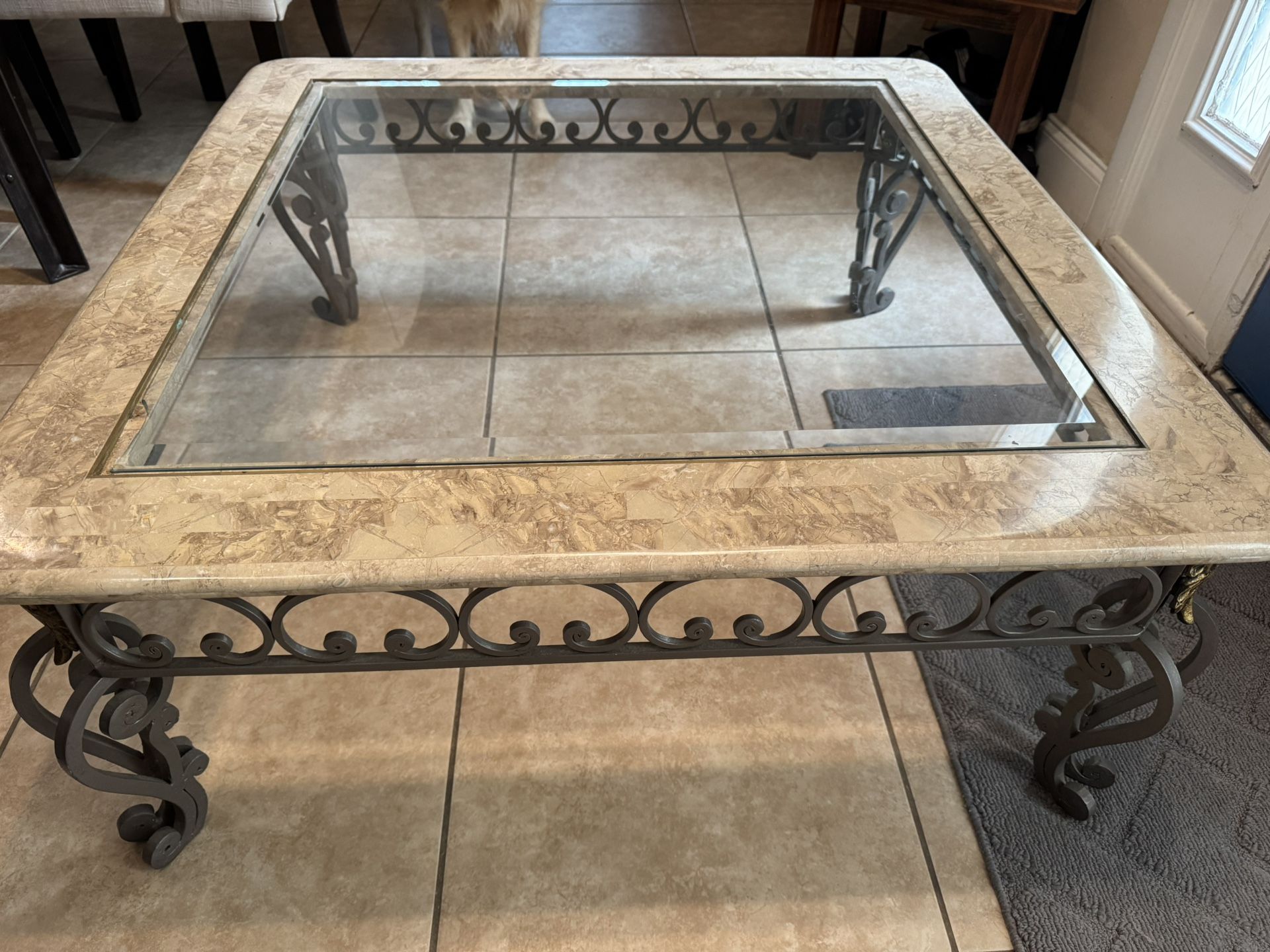 Glass Top Fossil Stone Coffee Table