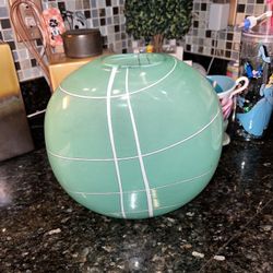 Gorgeous Sea Green Toyo Sasaki Crystal Handcrafted Vase with White line design