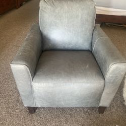 Blue Gray Leather Chair 