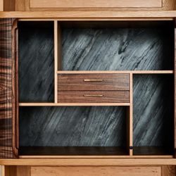 Stone veneer, oak and american walnut.