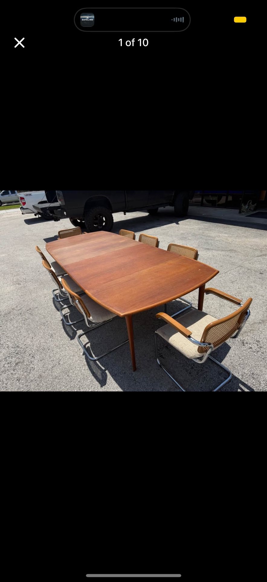 Vintage 9’ long MCM table and 8 chairs