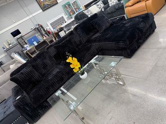 Black Corduroy Sectional Sofa With Cupholders 🖤