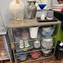 Cute Little Shelf Metal and Wood Grain Top Storage Shelf Plant Stand