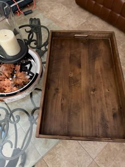 Large West Elm Dark Stained Wood Serving Tray