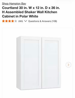Hampton Bay Courtland Shaker Wall Cabinet Polar White