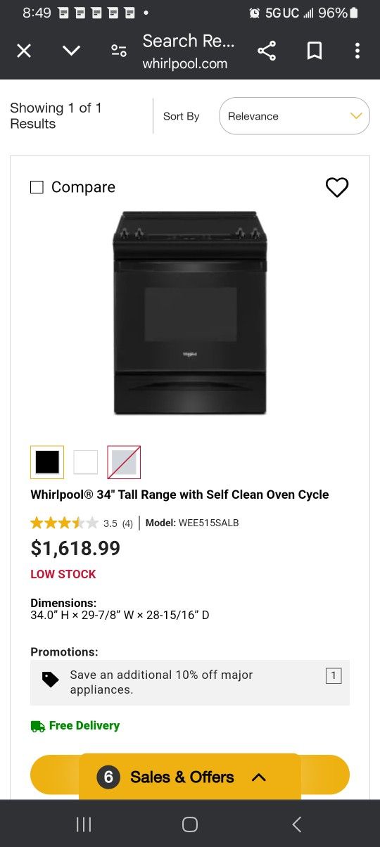 Black whirlpool slide in Electric range.