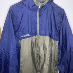 Vintage Columbia Windbreaker Full Zip Packable Mens Large Blue/Green Jacket