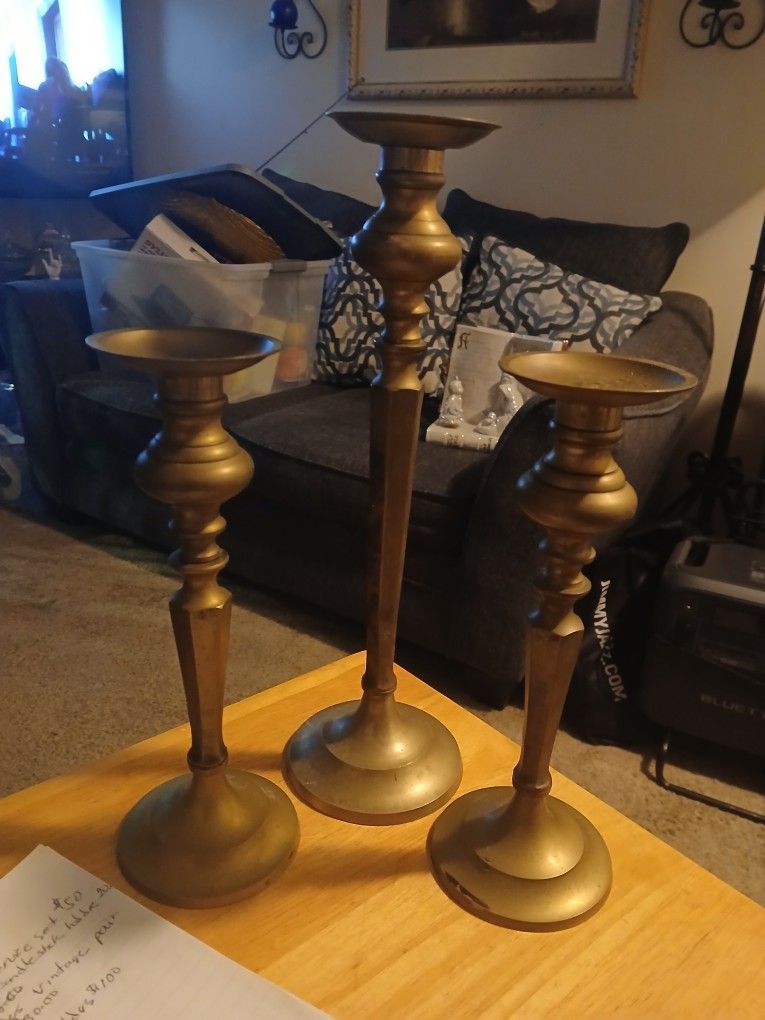 3 Brass Candle Holders 1 Is 14 Half Tall 2 Is 7in Tall