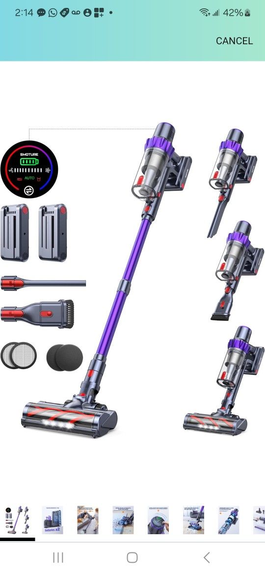 Cordless Vacuum Cleaner, 2 Batteries 110 Mins Runtime Vacuum Cleaners for Home, 40KPA 450W Stick Vacuum with Brushless Motor, Automatically Adjust Suc