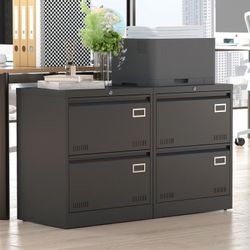 2-Drawer Black Metal Lateral File Cabinet with Lock – Legal/Letter/A4 Storage