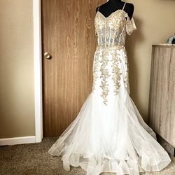 White and gold corset prom dress