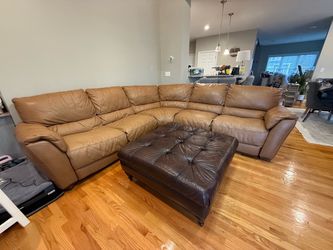 Macy’s Genuine Leather Reclining Sectional + Ottoman – High-End