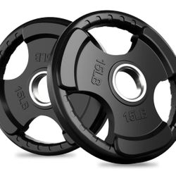 15LB,2PCS Olympic Rubber Grip Plates for Barbell, 2-Inch Weight Plates for Weightlifting and Strength Training in Home & Gym, Single, Pair and Sets